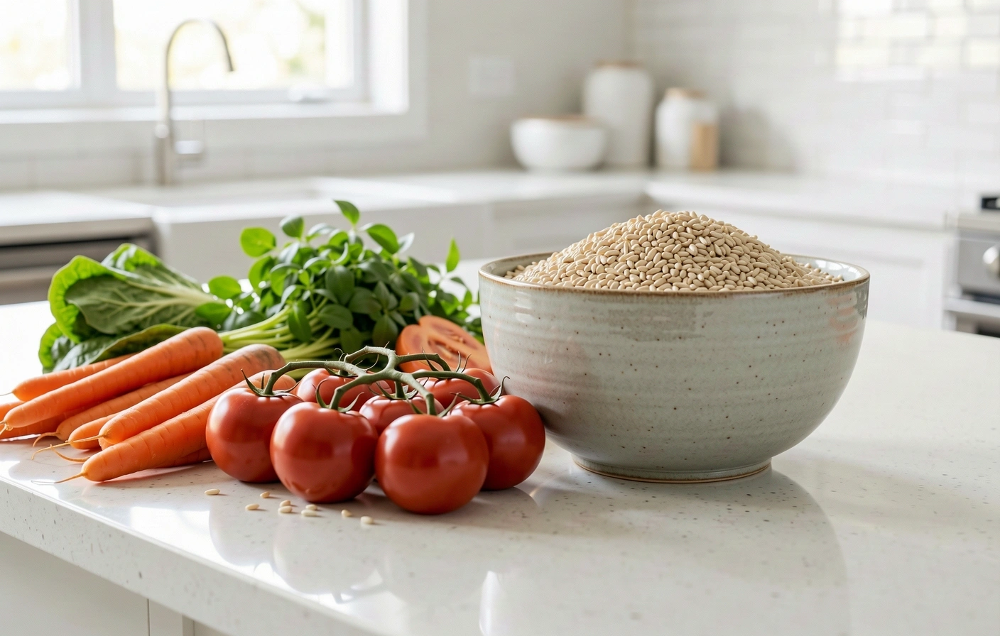 Fresh organic ingredients on a modern kitchen counter